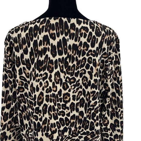 Chico's Womens Animal Print Bell Sleeve Lace-Up Peplum Blouse Black Tan Size 2 - Picture 5 of 10